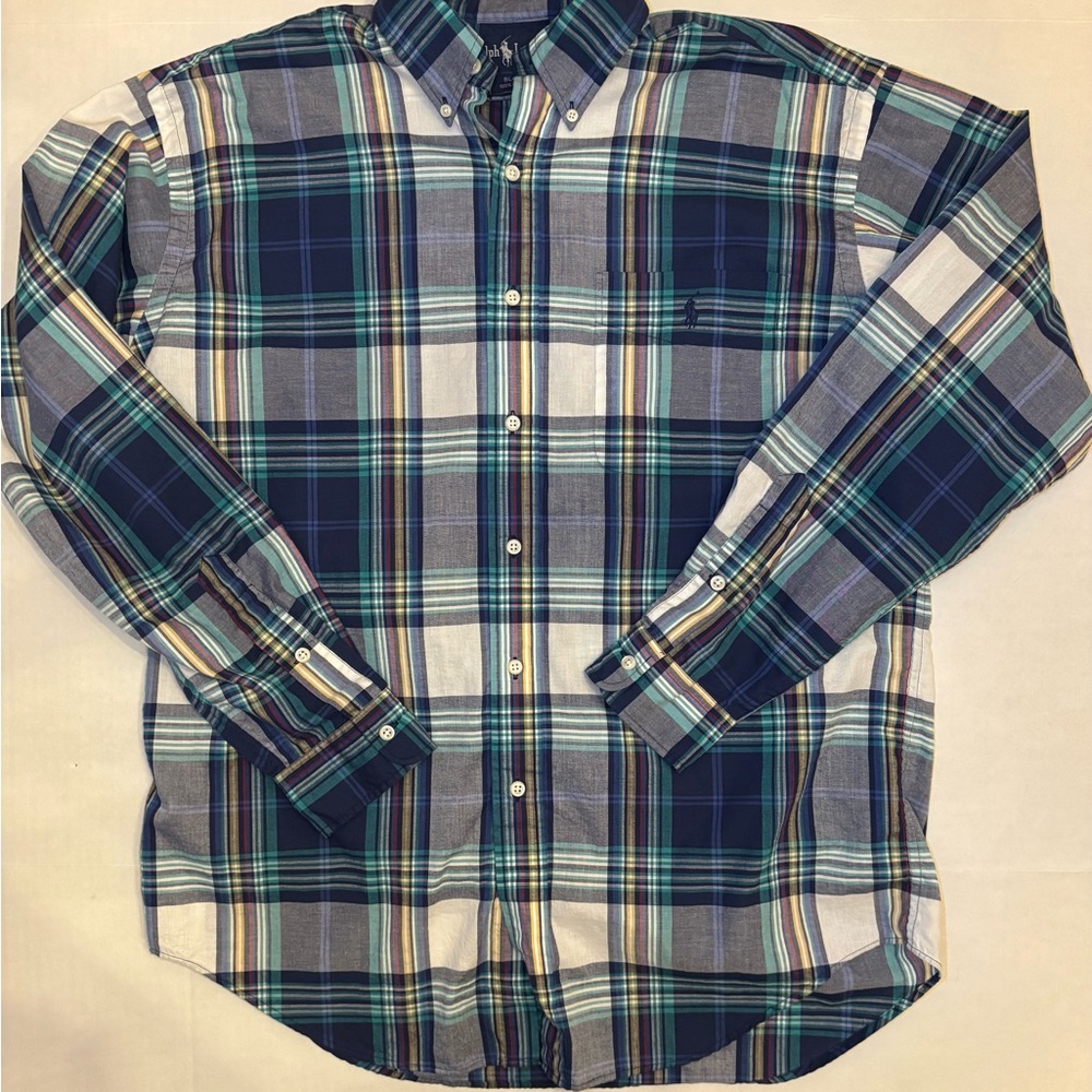 Ralph Lauren Men's Plaid Shirt - Blue and Green size medium men’s.